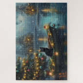 Zwarte Kat Kerst Feestelijke Reis Legpuzzel (Verticaal)
