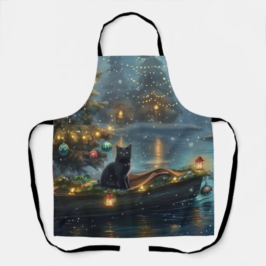 Zwarte Kat Kerst Feestelijke Reis Schort (Voorkant)