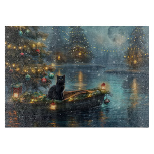 Zwarte Kat Kerst Feestelijke Reis Snijplank