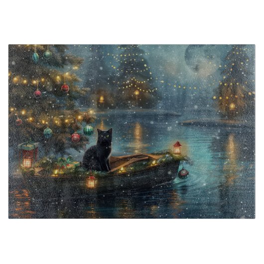 Zwarte Kat Kerst Feestelijke Reis Snijplank (Voorkant)