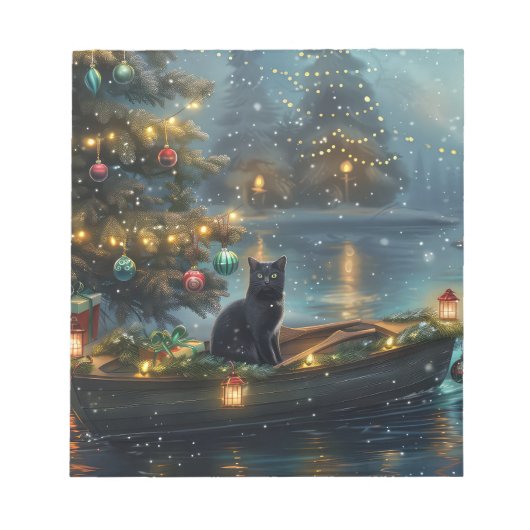 Zwarte Kat Kerst Festive Reis Notitieblok (Voorkant)