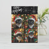 Zwarte kat kerst foto collage meowy kerst feestdagenkaart (Staand voorkant)