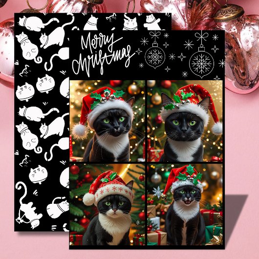 Zwarte kat kerst foto collage meowy kerst feestdagenkaart
