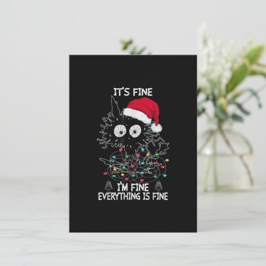 Zwarte kat kerst Het is prima dat ik alles ben Kaart (Staand voorkant)