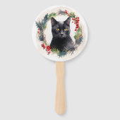Zwarte Kat Kerst Krans Festieve Kitten Handwaaier (Achterkant)