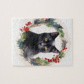 Zwarte Kat Kerst Krans Festieve Kitten Legpuzzel (Horizontaal)