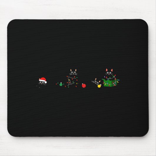 Zwarte Kat Kerst Licht Rendier Kerstman Kerstmis Muismat (Voorkant)