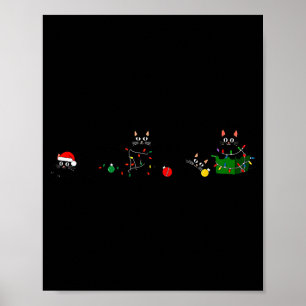 Zwarte Kat Kerst Licht Rendier Kerstman Kerstmis Poster