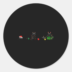 Zwarte Kat Kerst Licht Rendier Kerstman Kerstmis Ronde Sticker