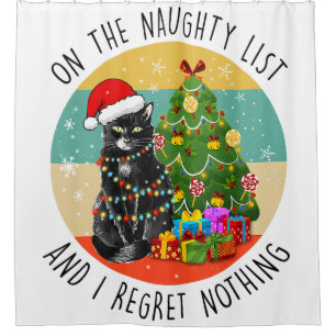 Zwarte kat kerst op de Naughty-lijst en ik betreur Douchegordijn