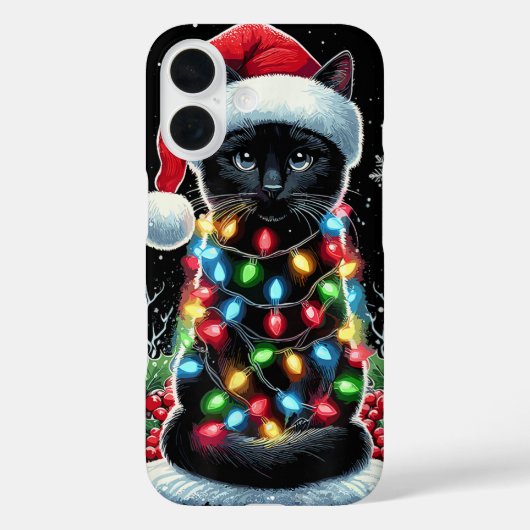 Zwarte Kat Kerst Santa Hoed Grappige Meowy Kat Case-Mate iPhone Case (Achterkant)