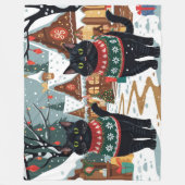 Zwarte Kat Kerst Sneeuw Vakantie Fleece Deken (Voorkant)