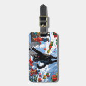 Zwarte Kat Kerst Sneeuwlandschap Bagagelabel (Voorkant verticaal)