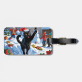 Zwarte Kat Kerst Sneeuwlandschap Bagagelabel (Achterkant horizontaal)