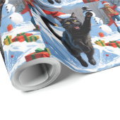 Zwarte Kat Kerst Sneeuwlandschap Cadeaupapier (Rol Hoek)