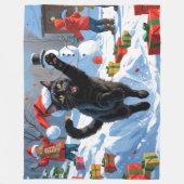Zwarte Kat Kerst Sneeuwlandschap Fleece Deken (Voorkant)