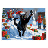 Zwarte Kat Kerst Sneeuwlandschap Groot Cadeauzakje (Voorkant)