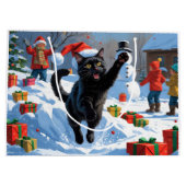 Zwarte Kat Kerst Sneeuwlandschap Groot Cadeauzakje (Achterkant)