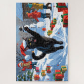 Zwarte Kat Kerst Sneeuwlandschap Legpuzzel (Verticaal)