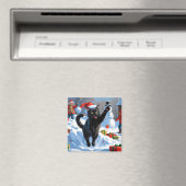 Zwarte Kat Kerst Sneeuwlandschap Magneet (Insitu (Vaatwasser))