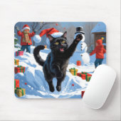 Zwarte Kat Kerst Sneeuwlandschap Muismat (Met muis)