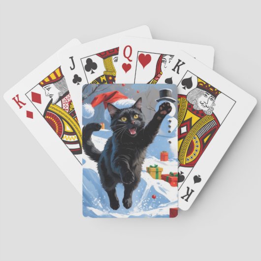 Zwarte Kat Kerst Sneeuwlandschap Pokerkaarten (Achterkant)