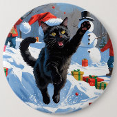 Zwarte Kat Kerst Sneeuwlandschap Ronde Button 6,0 Cm (Voorkant)