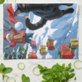 Zwarte Kat Kerst Sneeuwlandschap Theedoek (Gevouwen)