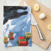 Zwarte Kat Kerst Sneeuwlandschap Theedoek (Quarter Fold)