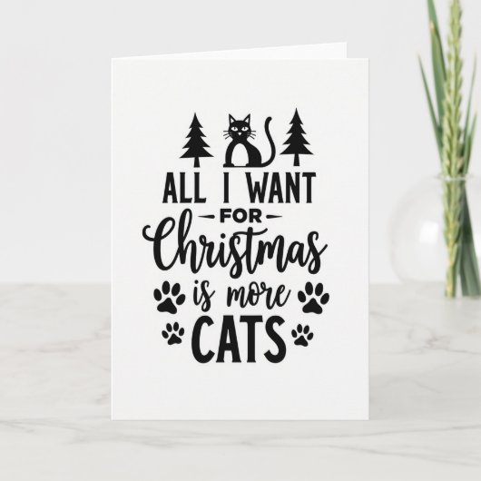 Zwarte Kat Kerstboom Kaart (Voorkant)