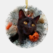 Zwarte kat, kerstboom keramisch ornament (Voorkant)