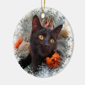 Zwarte kat, kerstboom keramisch ornament (Links)