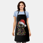 Zwarte Kat Kerstboom Lichtjes Grappige Kerstman Ki Schort (Gedragen)