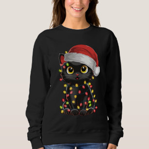 Zwarte Kat Kerstboom Lichtjes Grappige Kerstman Ki Trui