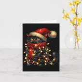 Zwarte Kat Kerstboom Lichtjes Grappige Meowy Kerst Kaart (Gele Bloem)