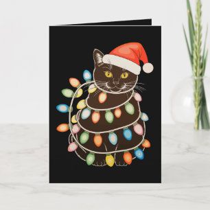 Zwarte Kat Kerstboom Lichtjes Kerstman Hoed Kerstm Kaart
