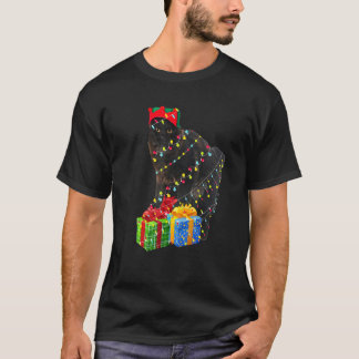 Zwarte Kat Kerstboom Lichtjes Met Kerstcadeaus Voo T-shirt