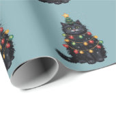 Zwarte Kat Kerstboom Olie Schilderij Gewijzigd Cadeaupapier (Rol Hoek)