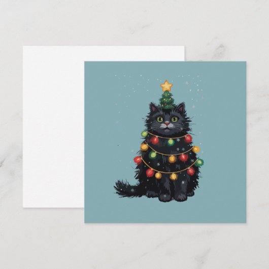 Zwarte Kat Kerstboom Olie Schilderij Gewijzigd  Feestdagenkaart (Voorkant / Achterkant)