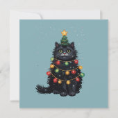 Zwarte Kat Kerstboom Olie Schilderij Gewijzigd  Feestdagenkaart (Voorkant)