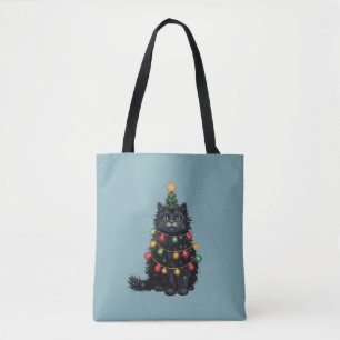 Zwarte Kat Kerstboom Olie Schilderij Gewijzigd  Tote Bag