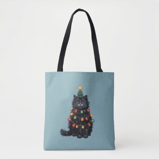 Zwarte Kat Kerstboom Olie Schilderij Gewijzigd Tote Bag (Voorkant)