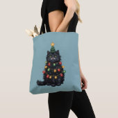 Zwarte Kat Kerstboom Olie Schilderij Gewijzigd Tote Bag (Dichtbij)