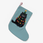Zwarte kat kerstboom olieverfschilderij veranderd kleine kerstsok (Voorkant (Hangend))