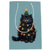 Zwarte kat kerstboom olieverfschilderij veranderd medium cadeauzakje (Voorkant)