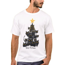 Zwarte Kat Kerstboom Ontwerp Mousserende Sterren