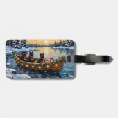 Zwarte Kat Kerstboot Vakantie Bagagelabel (Achterkant horizontaal)