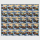 Zwarte Kat Kerstboot Vakantie Cadeaupapier (Vlak)