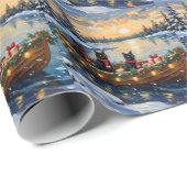 Zwarte Kat Kerstboot Vakantie Cadeaupapier (Rol Hoek)