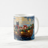 Zwarte Kat Kerstboot Vakantie Koffiemok (Voorkant rechts)